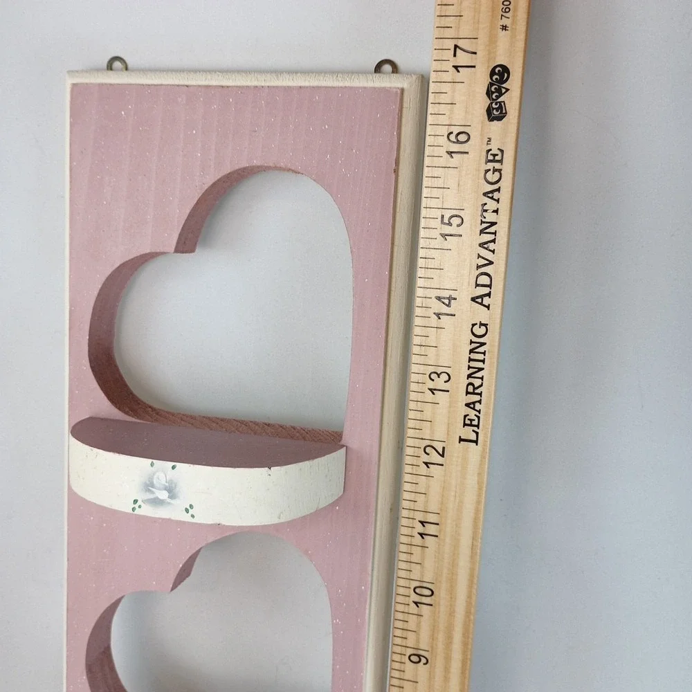 Hand Painted Wood Triple Heart Shelves Wall Mount 16.75